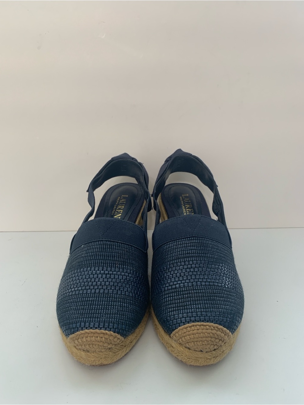 Lauren Ralph Lauren Navy Blue Woven Espadrille Slingback Wedges Size 7B